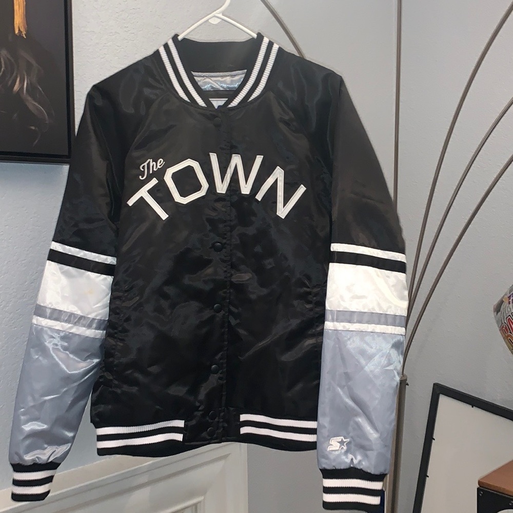 Black and silver start bomber jacket